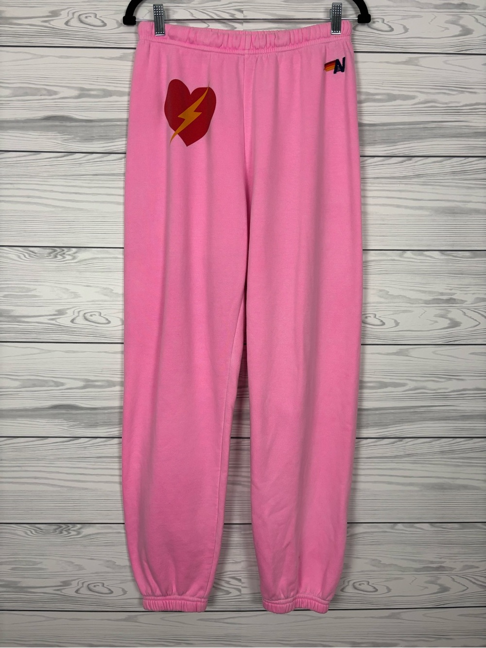 Aviator Nation Bolt Heart hot pink sweatpants size large